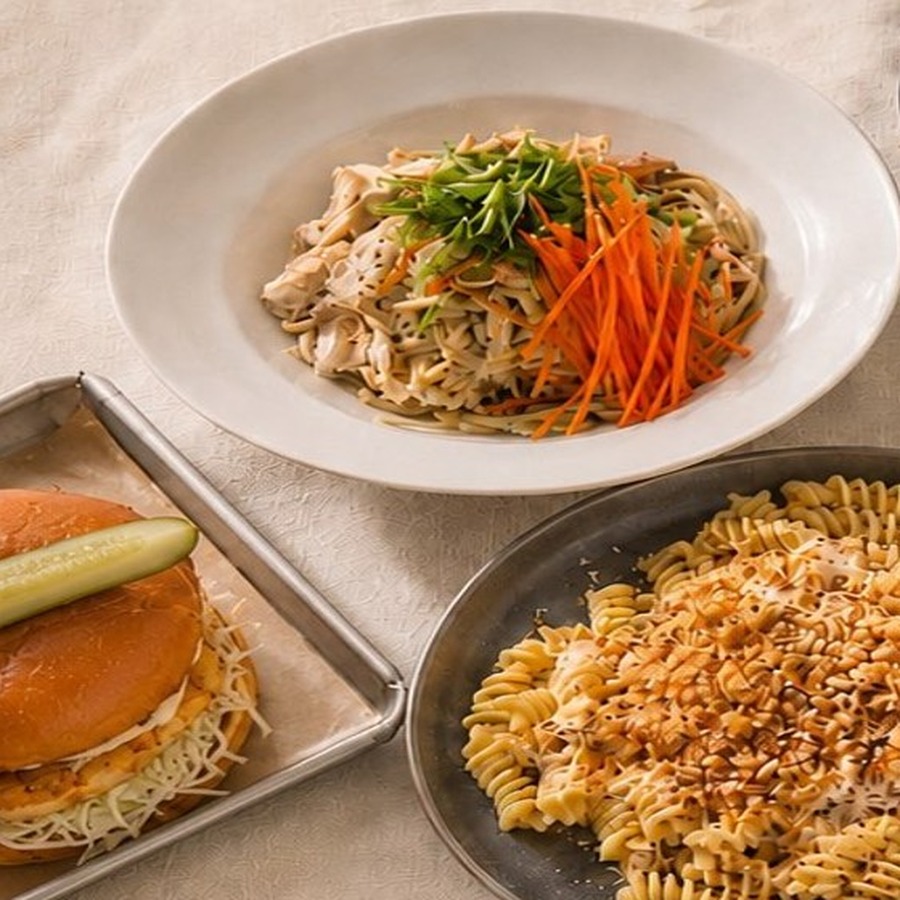 Plated noodle dish from Jam & Joy brunch catering