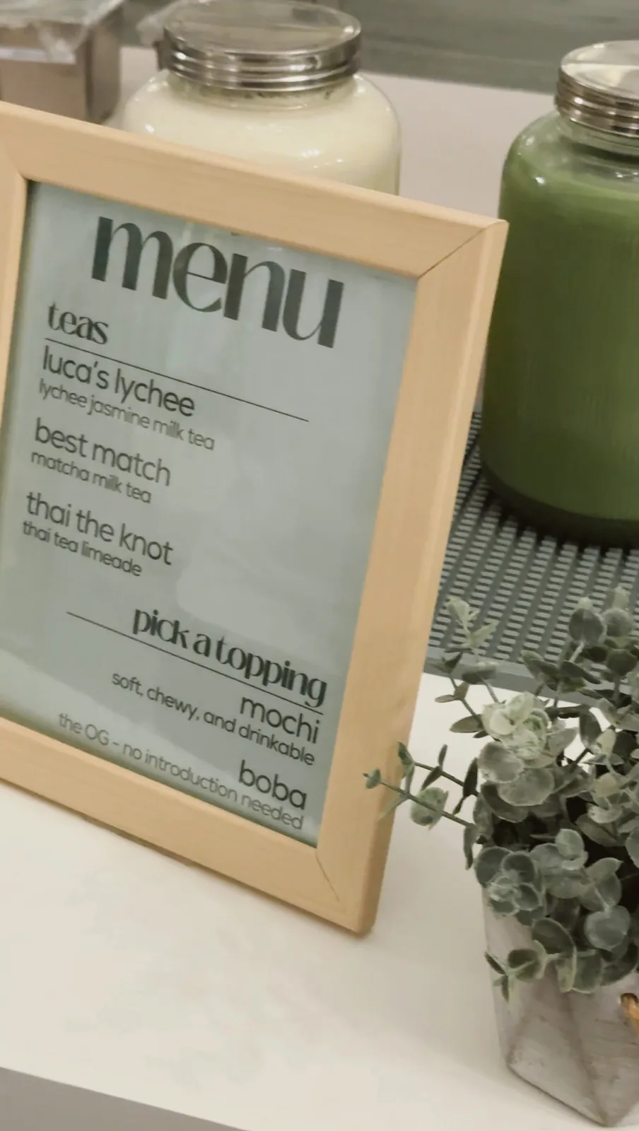 Menú personalizado de té y boba para la boda